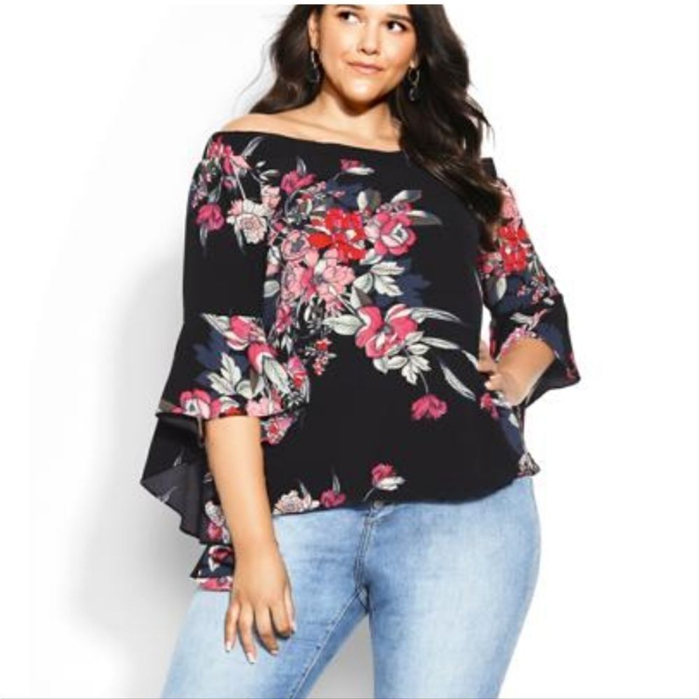Citi chic black misty floral bardot top - Picture 8 of 10